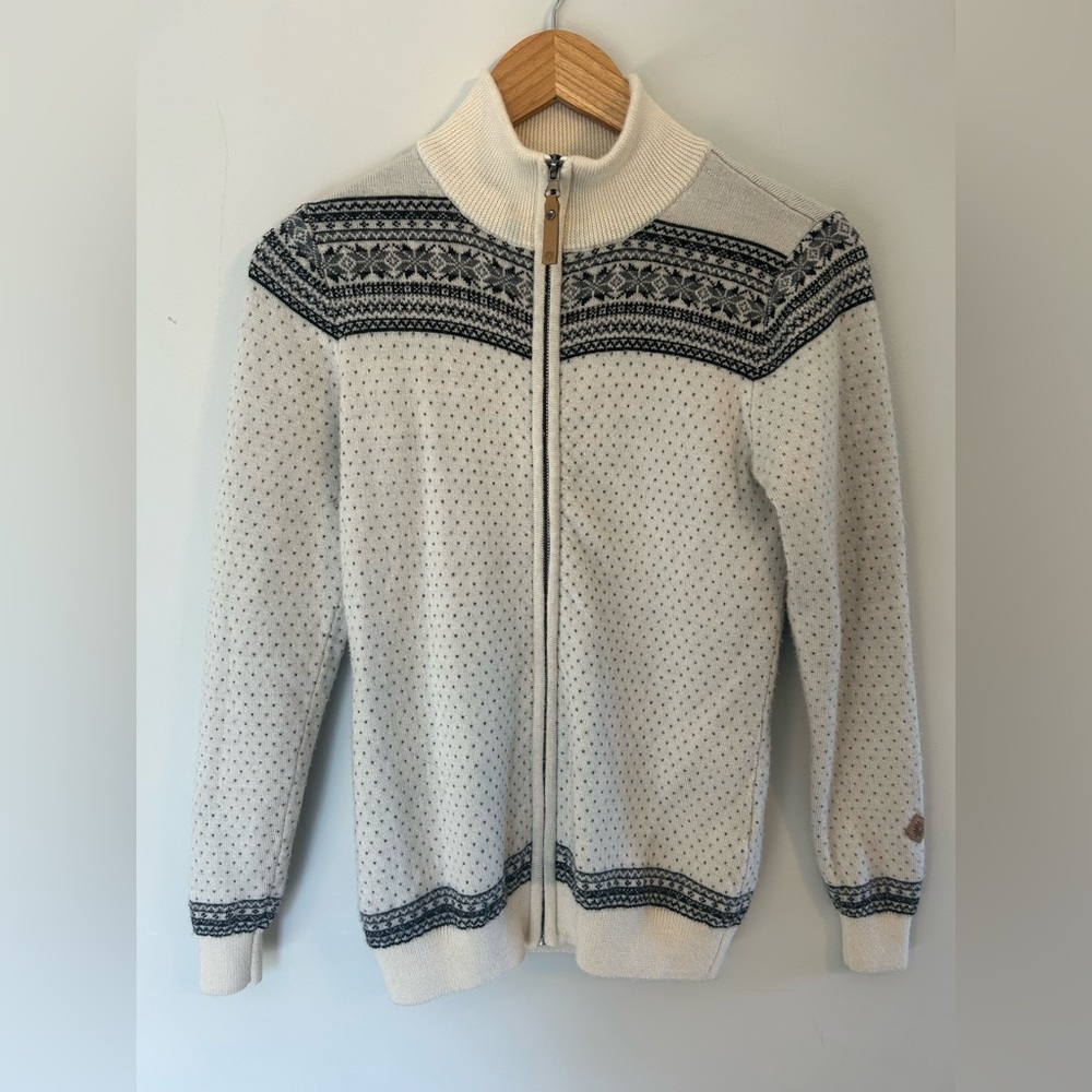 Icewear Wool Full-Zip Cream Nordic Pattern Icelandic Women's Sweater XS